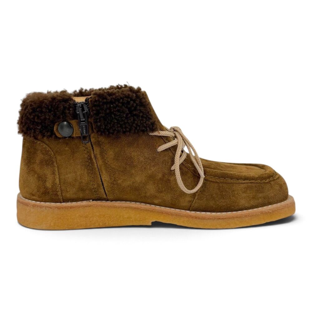 NEW Angulus Kid's Suede Chukka Moccasin Boot Shearling Trim Apron Toe Brown EU32 - Picture 9 of 12